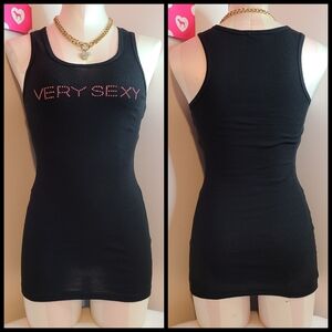 VTG Victoria's Secret 100% Cotton Bling Logo Tank Size Large Black